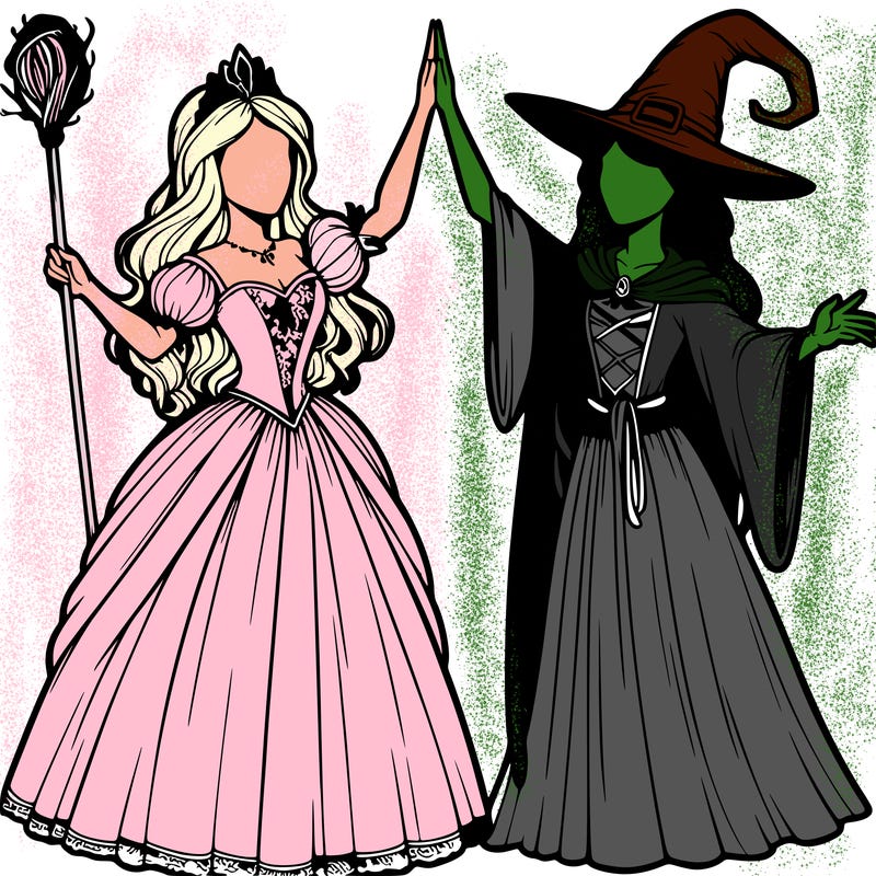detailed realistic split of a princess and a witch