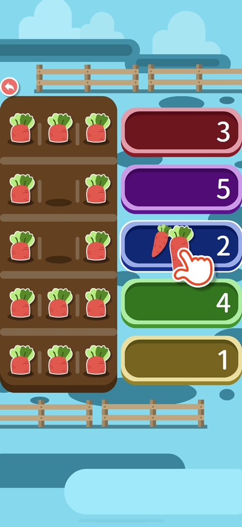 Preschool Maths 123 - Niño en edad preescolar contando zanahorias y emparejando números en un juego de matemáticas educativo