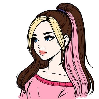 realistic girl with a high ponytail