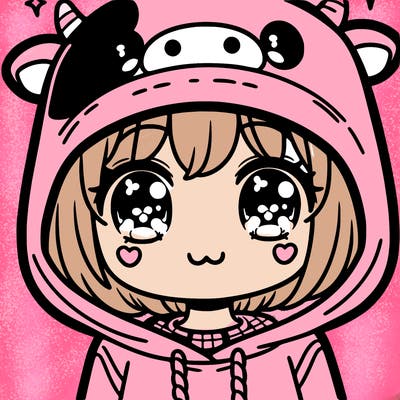 kawaii girl with cow hoodie