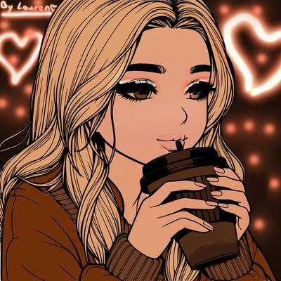 realistic girl drinking coffee