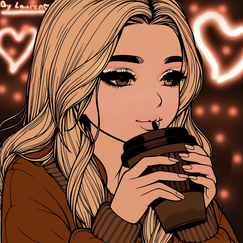 realistic girl drinking coffee