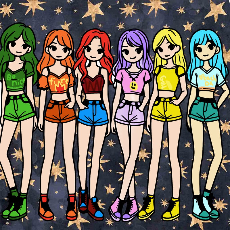 a group of girls wearing crop tops and shorts