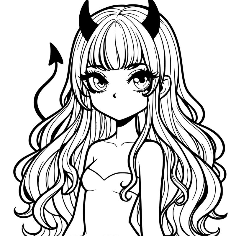 a devil girl with long hair realistic