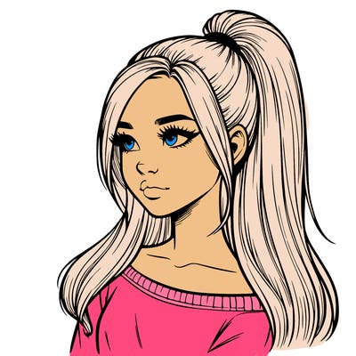 realistic girl with a high ponytail