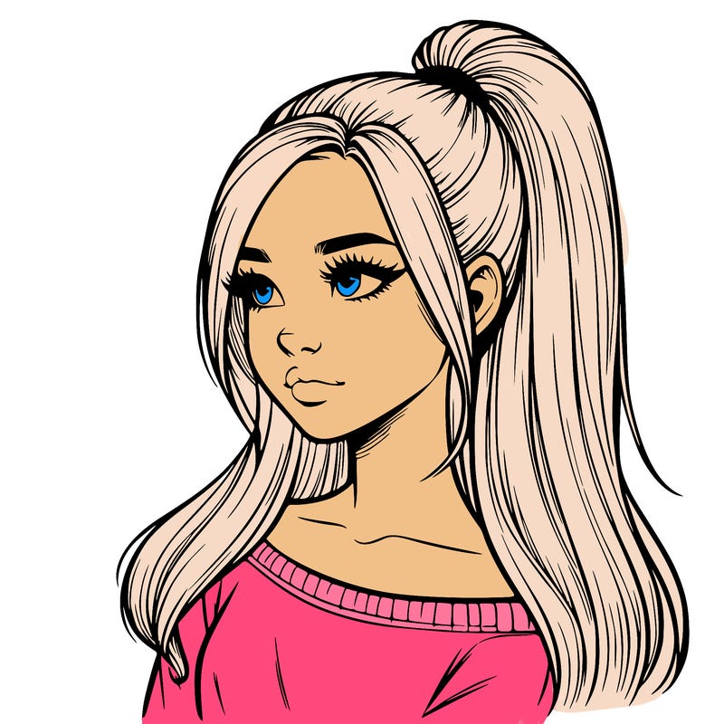 realistic girl with a high ponytail
