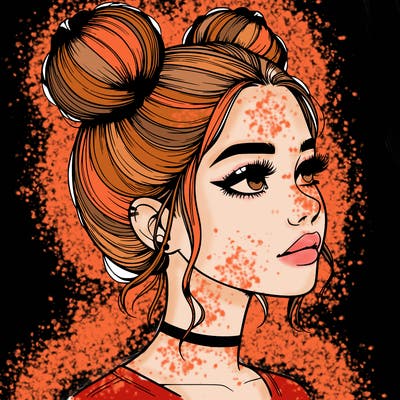 realistic girl with buns on the top of her head