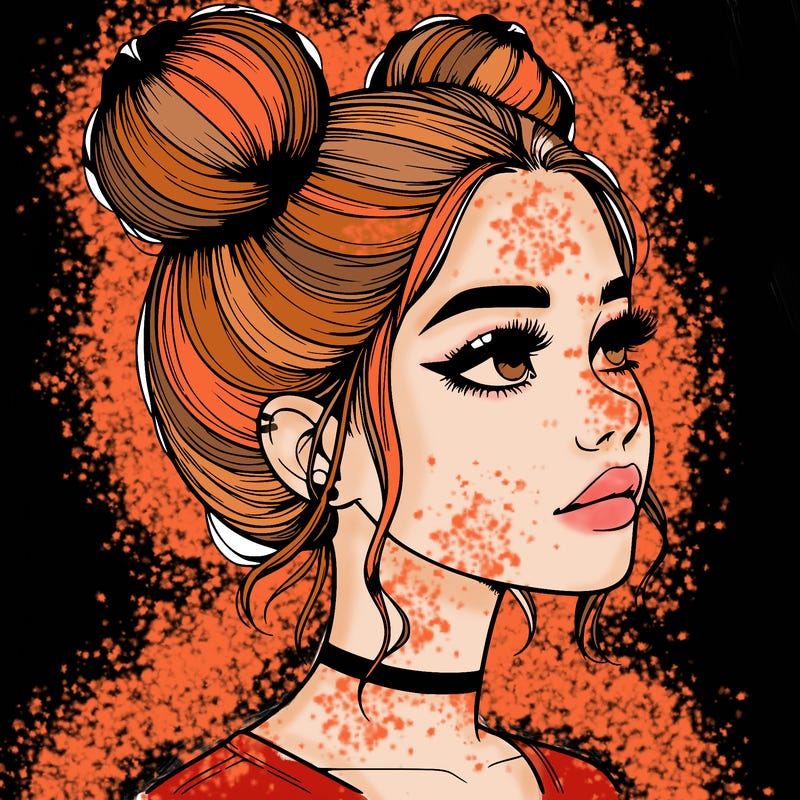 realistic girl with buns on the top of her head