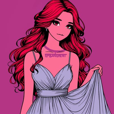 realistic girl in flowy silky prom dress