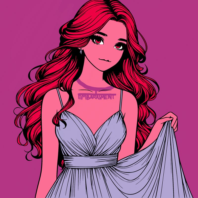 realistic girl in flowy silky prom dress