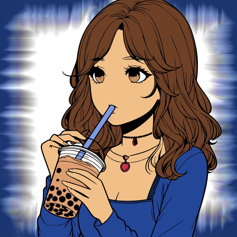 realistic girl drinking boba tea