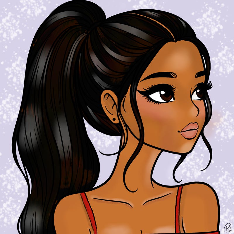 a beautiful and realistic girl with a high pony tail