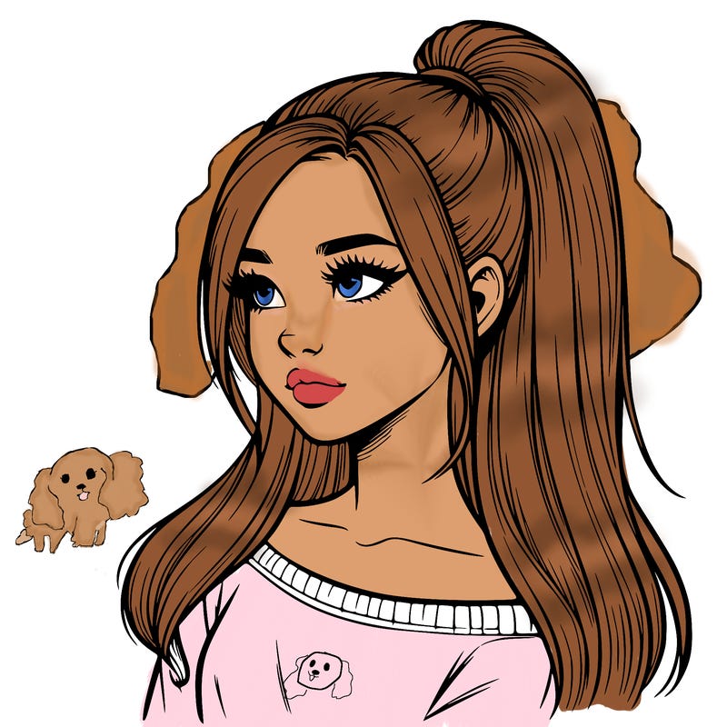 realistic girl with a high ponytail