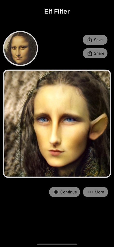 AI Face Magic - Your Bald Head - AI elf filter effect applied to a portrait of the Mona Lisa