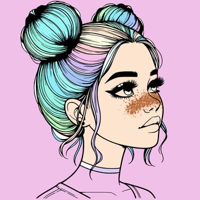 realistic girl with buns on the top of her head