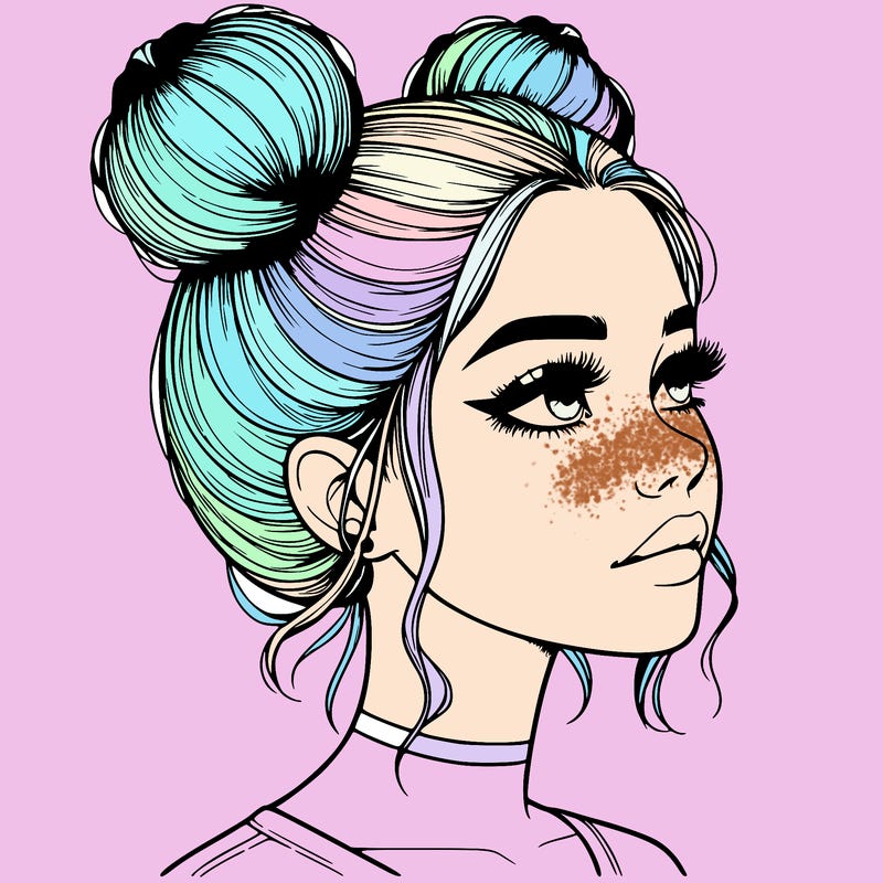 realistic girl with buns on the top of her head