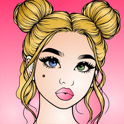 realistic girl with two buns on her hair and lips
