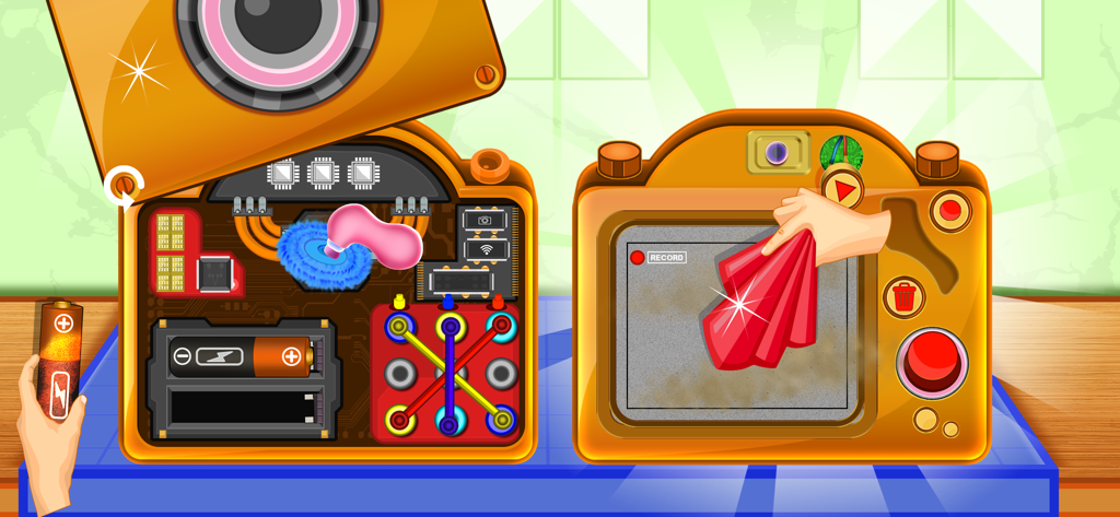 Electronics Repair Master - Reparación de circuitos internos y limpieza de la pantalla de una cámara digital.