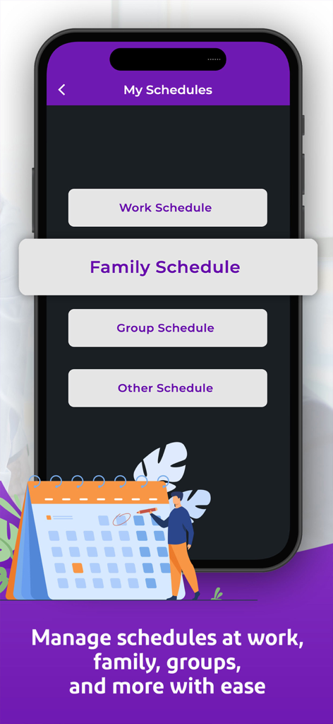 Scheduler: Sling Schedule - Mobile app screen showing options to manage work family and group schedules