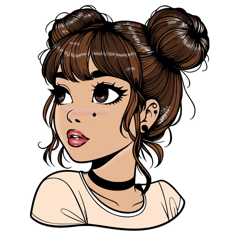 realistic girl with spacebuns