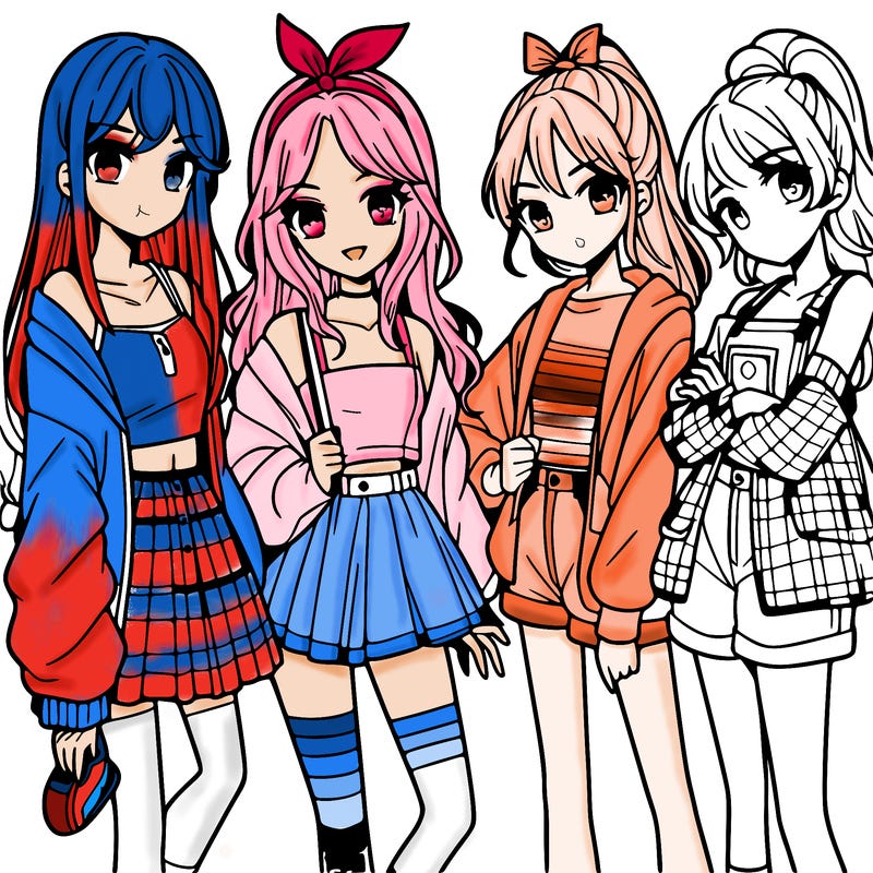 teen manga girls group of 4