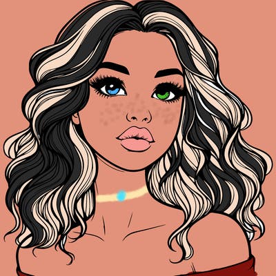 realistic girl with wavy hair and lips