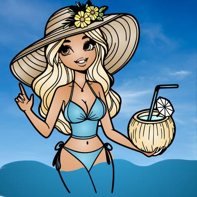 summer girl in bikini with coconut