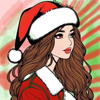 realistic girl in santa hat