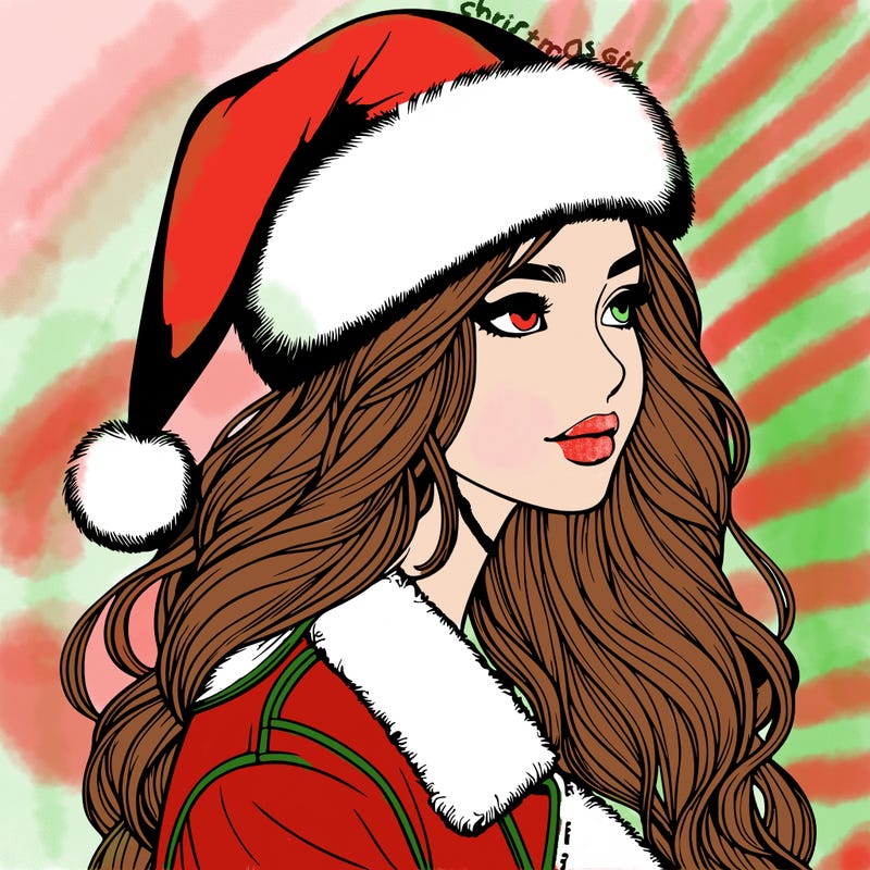 realistic girl in santa hat