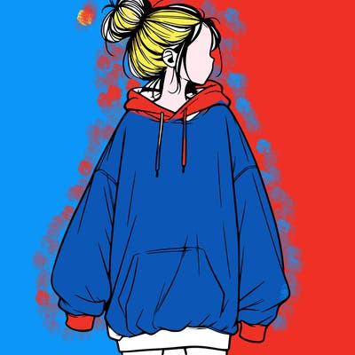 realistic girl with a oversized sweatshirt on and a bun