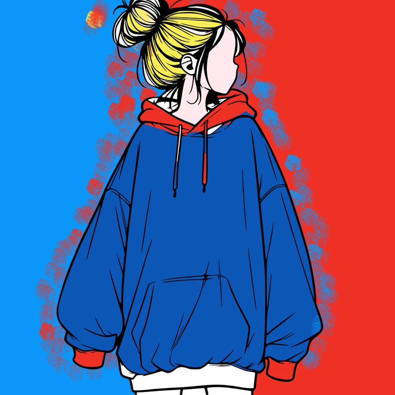 realistic girl with a oversized sweatshirt on and a bun