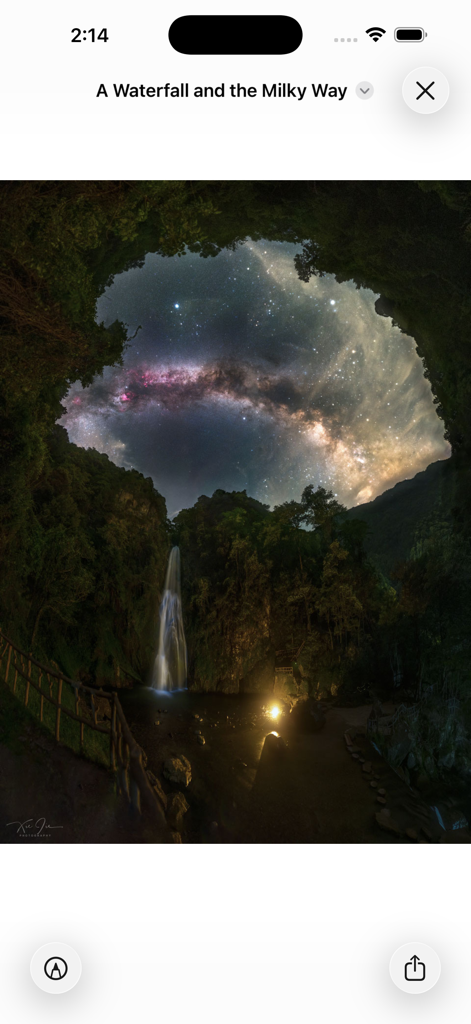 Unarchiver - ZIP, RAR - A screenshot of the Unarchiver app showing a file preview of a waterfall under the Milky Way