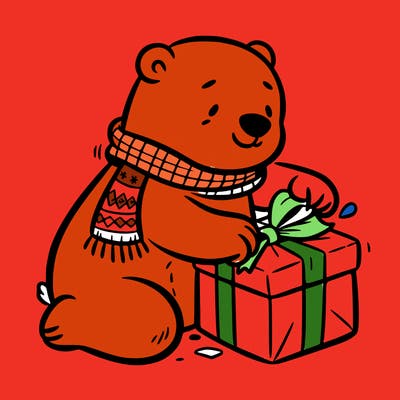 polar bear wrapping a present