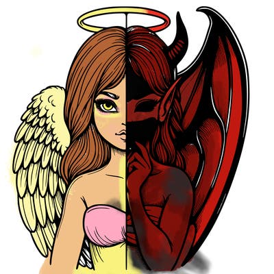 realistic angel half demon