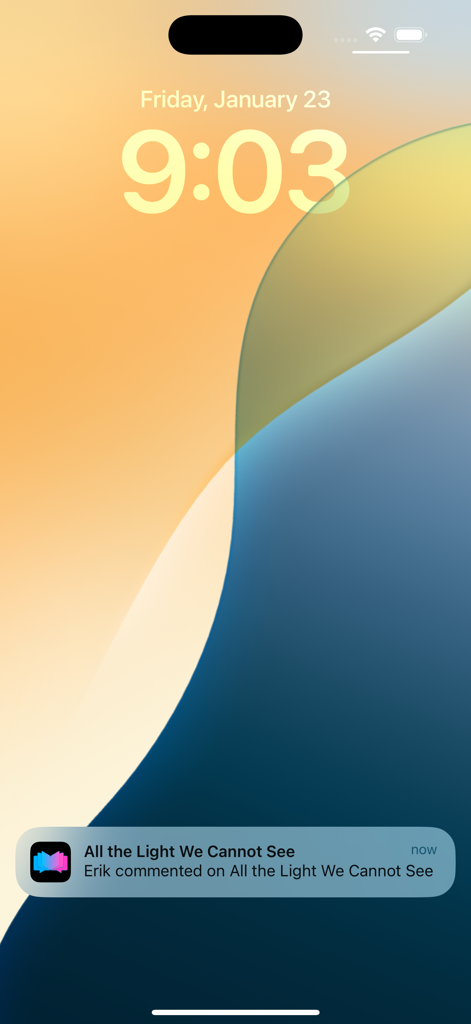 Bookship: a virtual book club - An iPhone lock screen displaying a Bookship app notification about a friend's comment on a book.