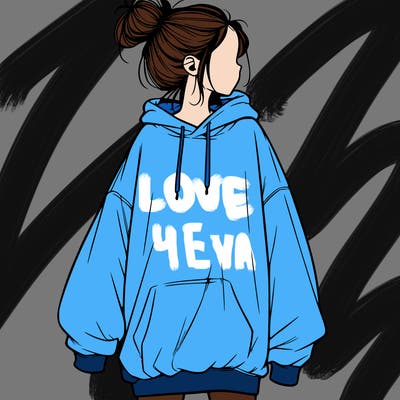 realistic girl with a oversized sweatshirt on and a bun