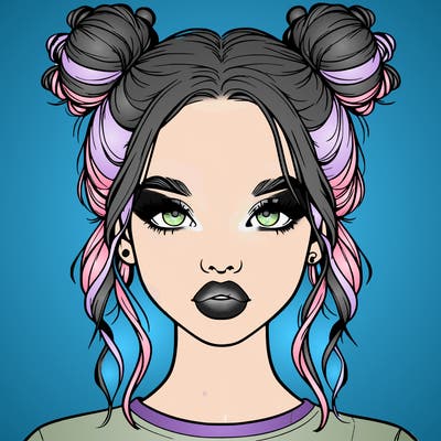 realistic girl with two buns in hair and lips