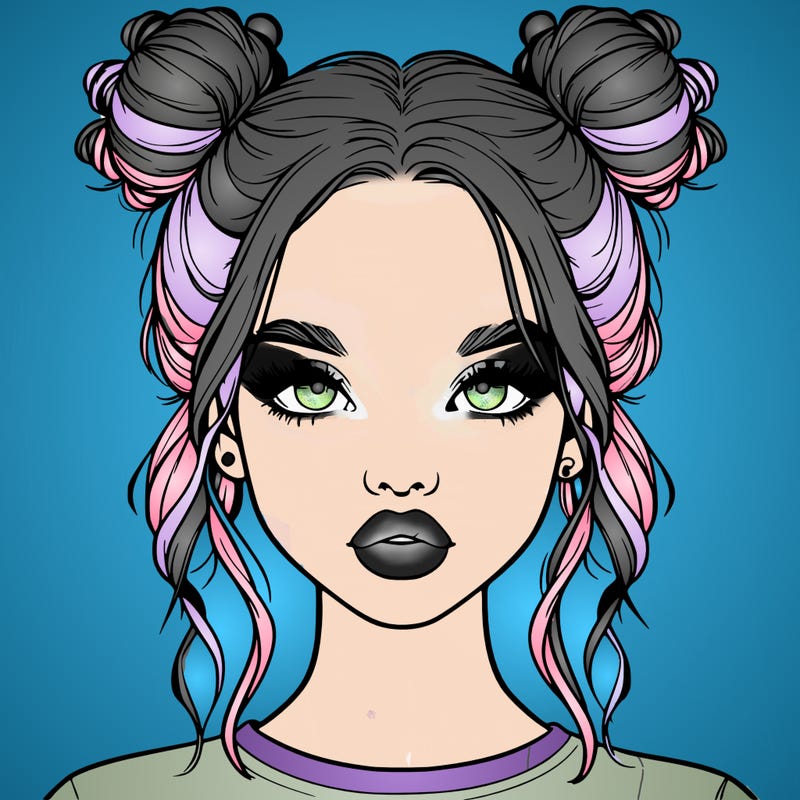 realistic girl with two buns in hair and lips