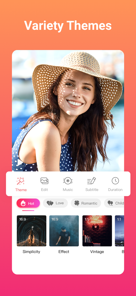 Slideshow Maker (SlidePlus) - SlidePlus app interface showing a variety of video themes for slideshows
