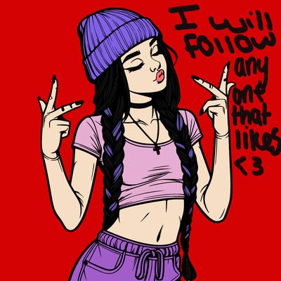 realistic teenage girl with braids and a beanie and crop top doing 🫶🏼