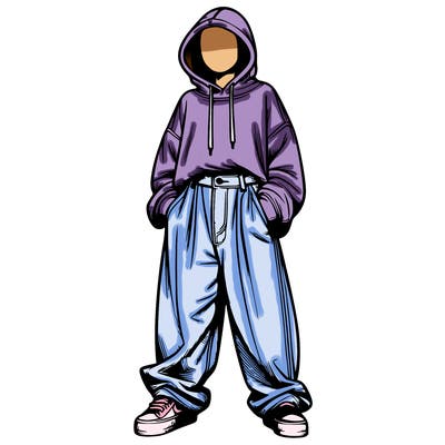 realistic girl with baggy jeans and a hoodie