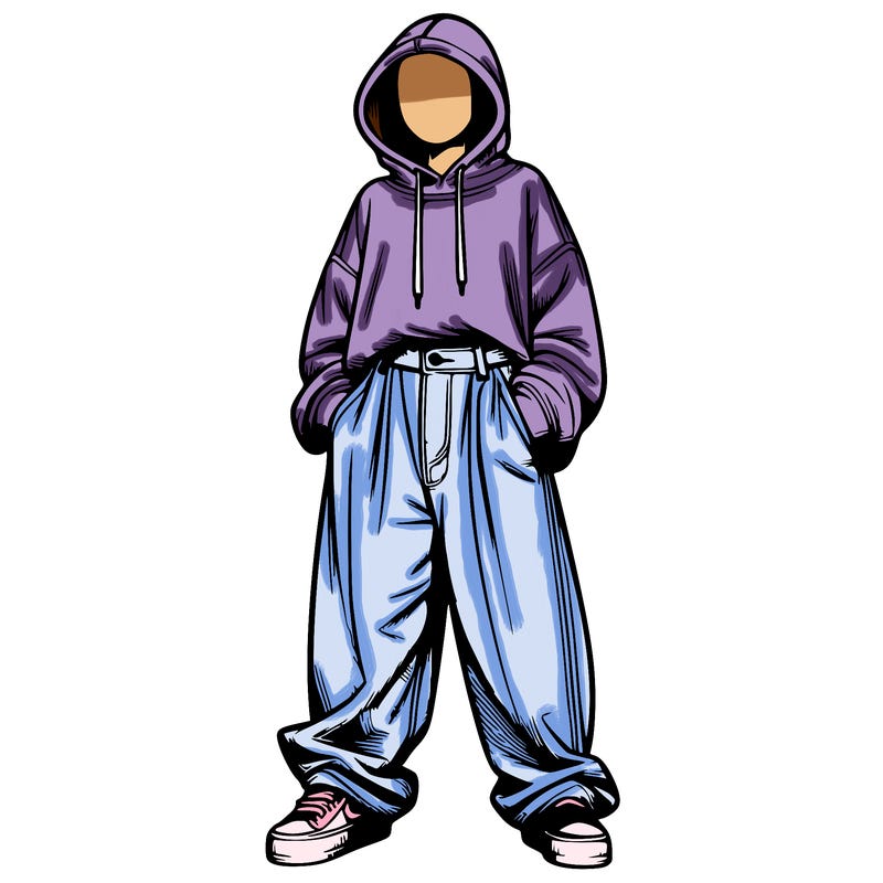 realistic girl with baggy jeans and a hoodie