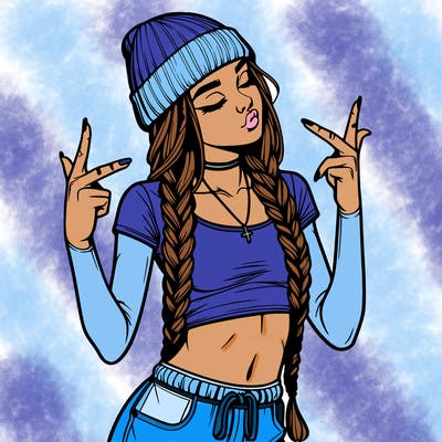 realistic teenage girl with braids and a beanie and crop top doing 🫶🏼
