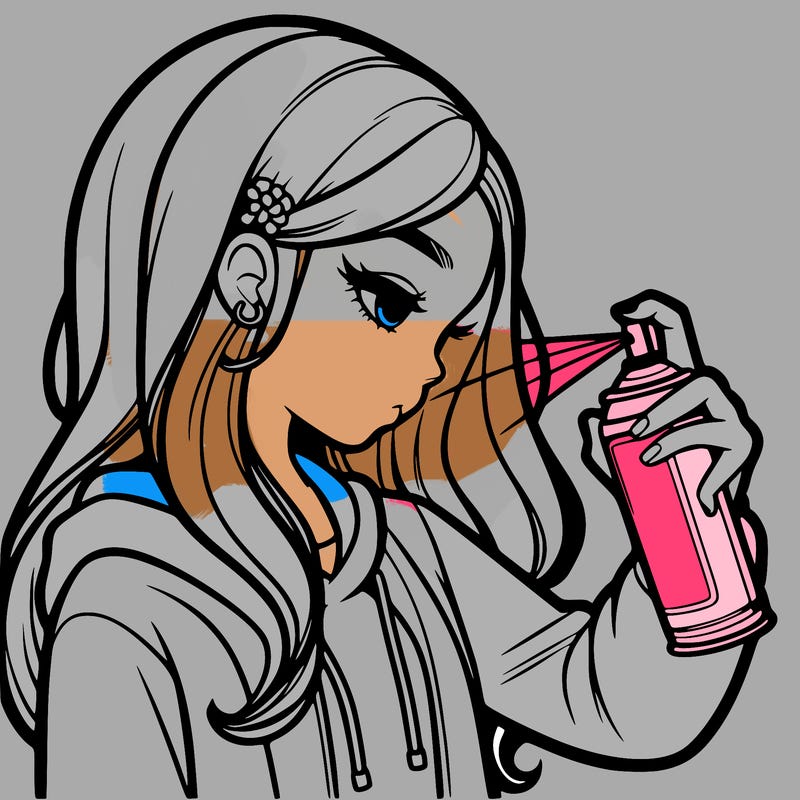 a realistic girl spray painting