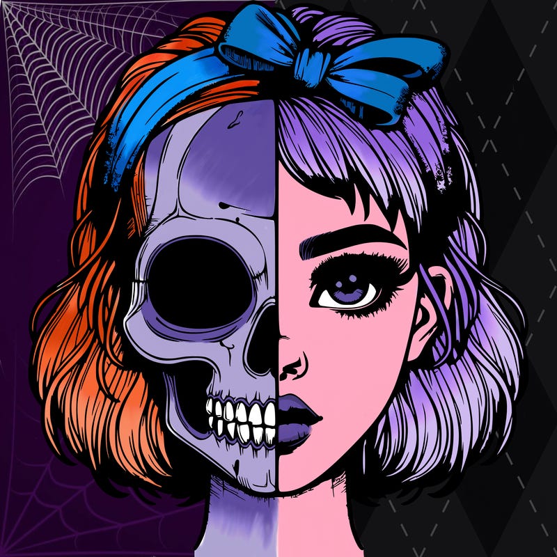 realistic girl with half skull mask