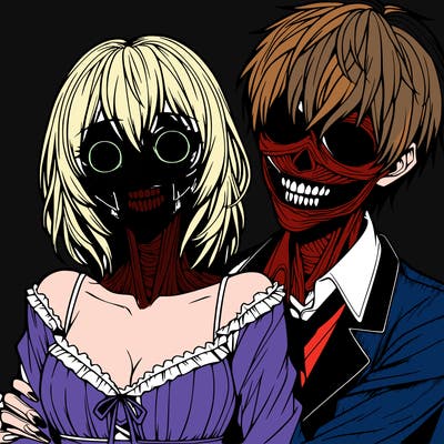 realistic scary creepy girl and boy couple romance horror anime