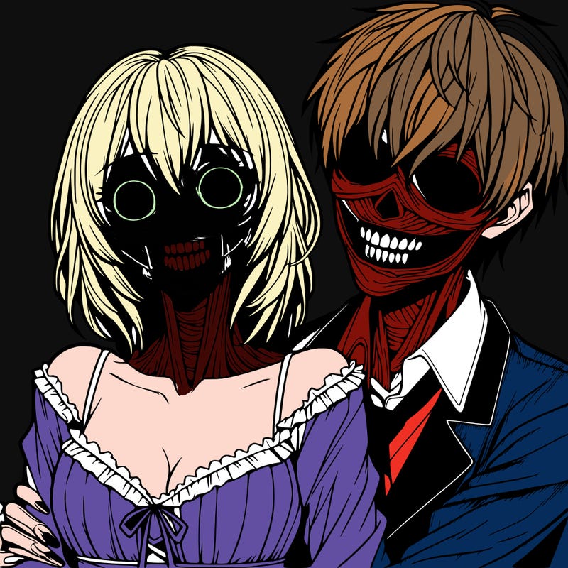 realistic scary creepy girl and boy couple romance horror anime
