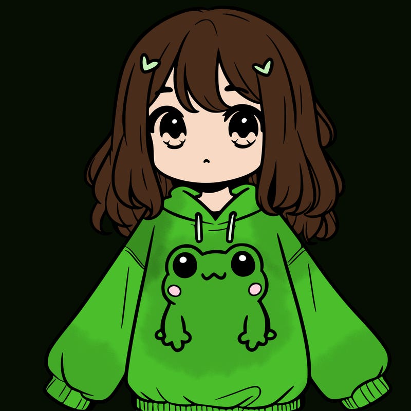 girl wearing frogging sweatshirt