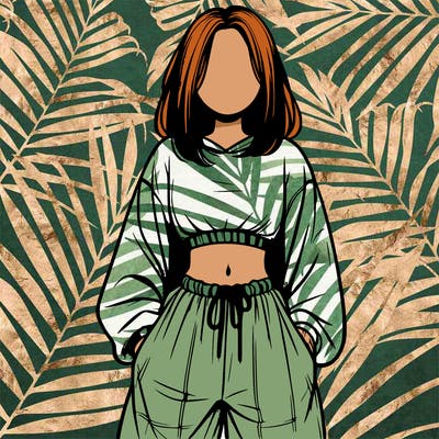 realistic girl faceless with baggy pants and a crop top