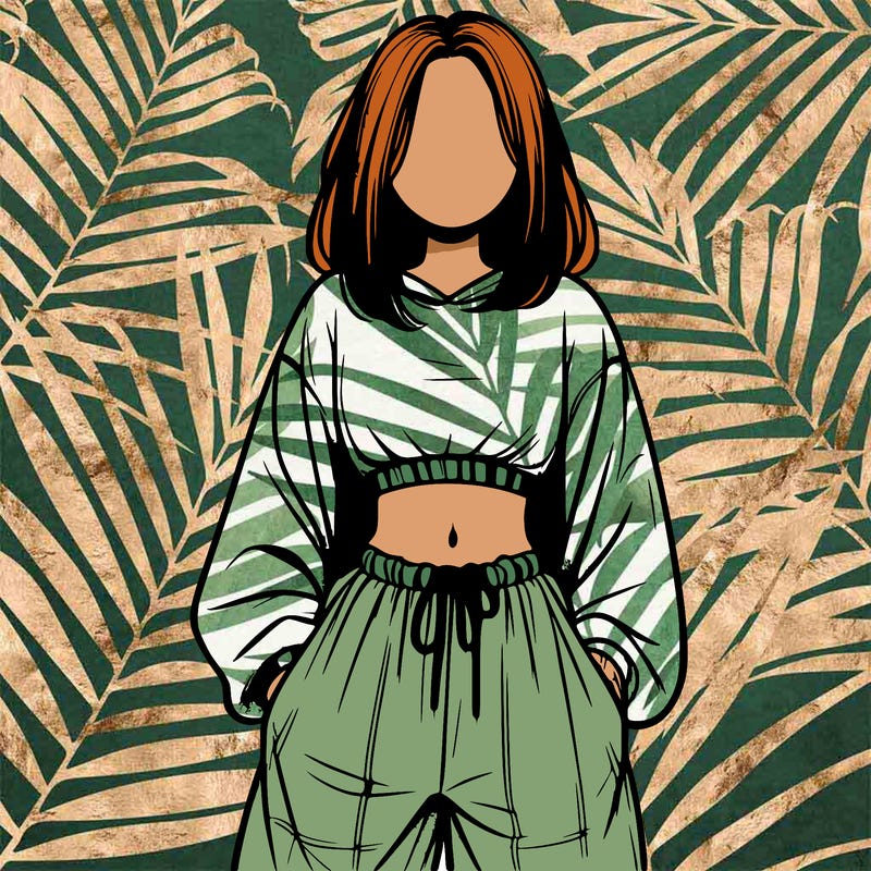 realistic girl faceless with baggy pants and a crop top